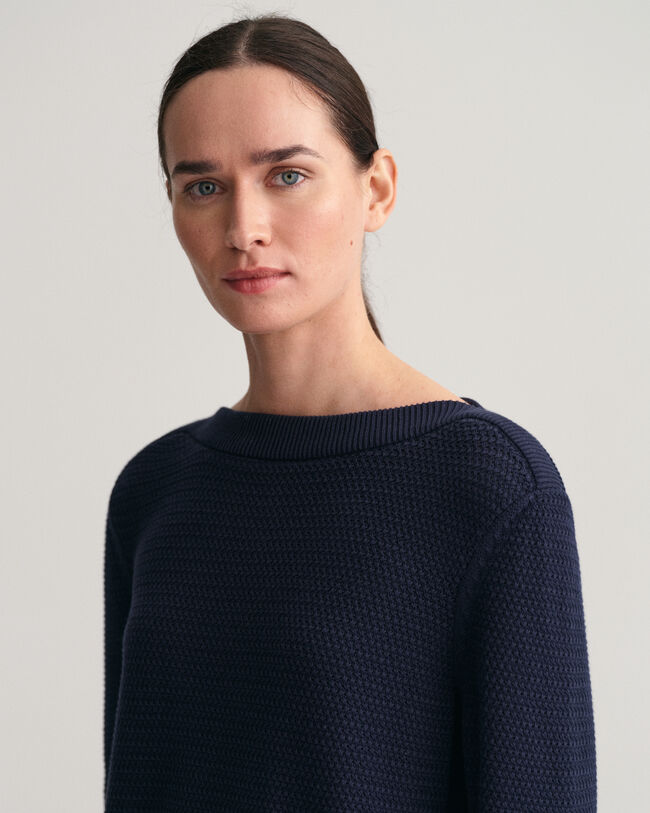 Textured Baumwoll Pullover mit U-Boot-Ausschnitt