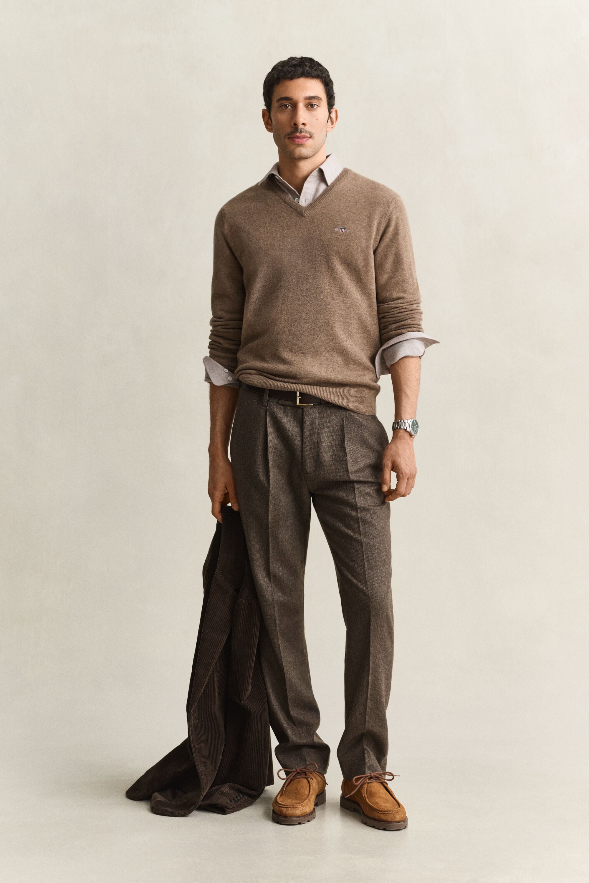 Pantalon de costume en laine à chevrons