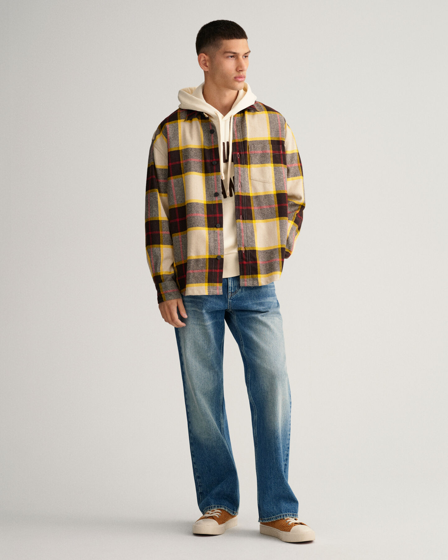 Woll-Hemdjacke mit Tartan-Muster