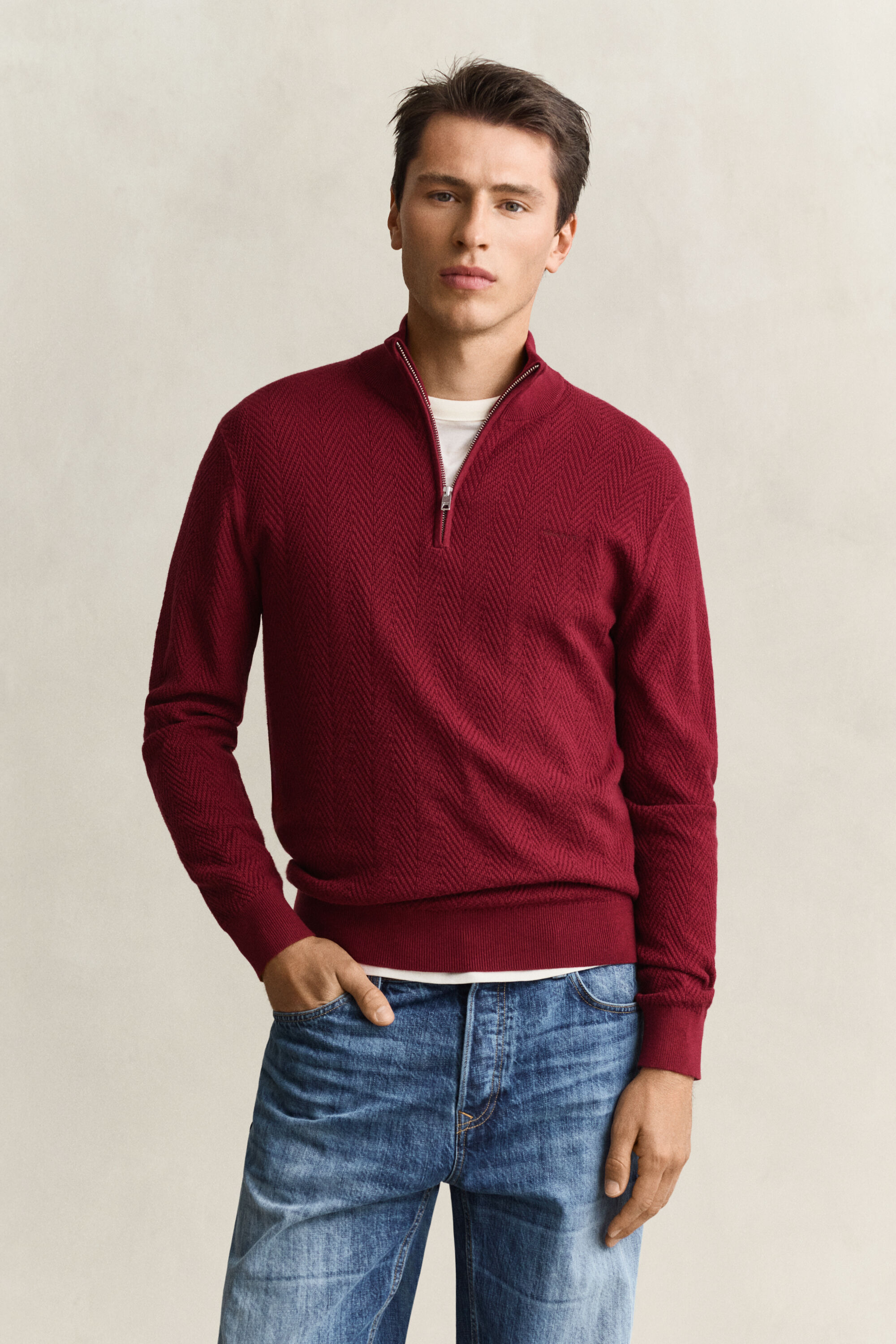 Pull à demi-zip avec chevrons