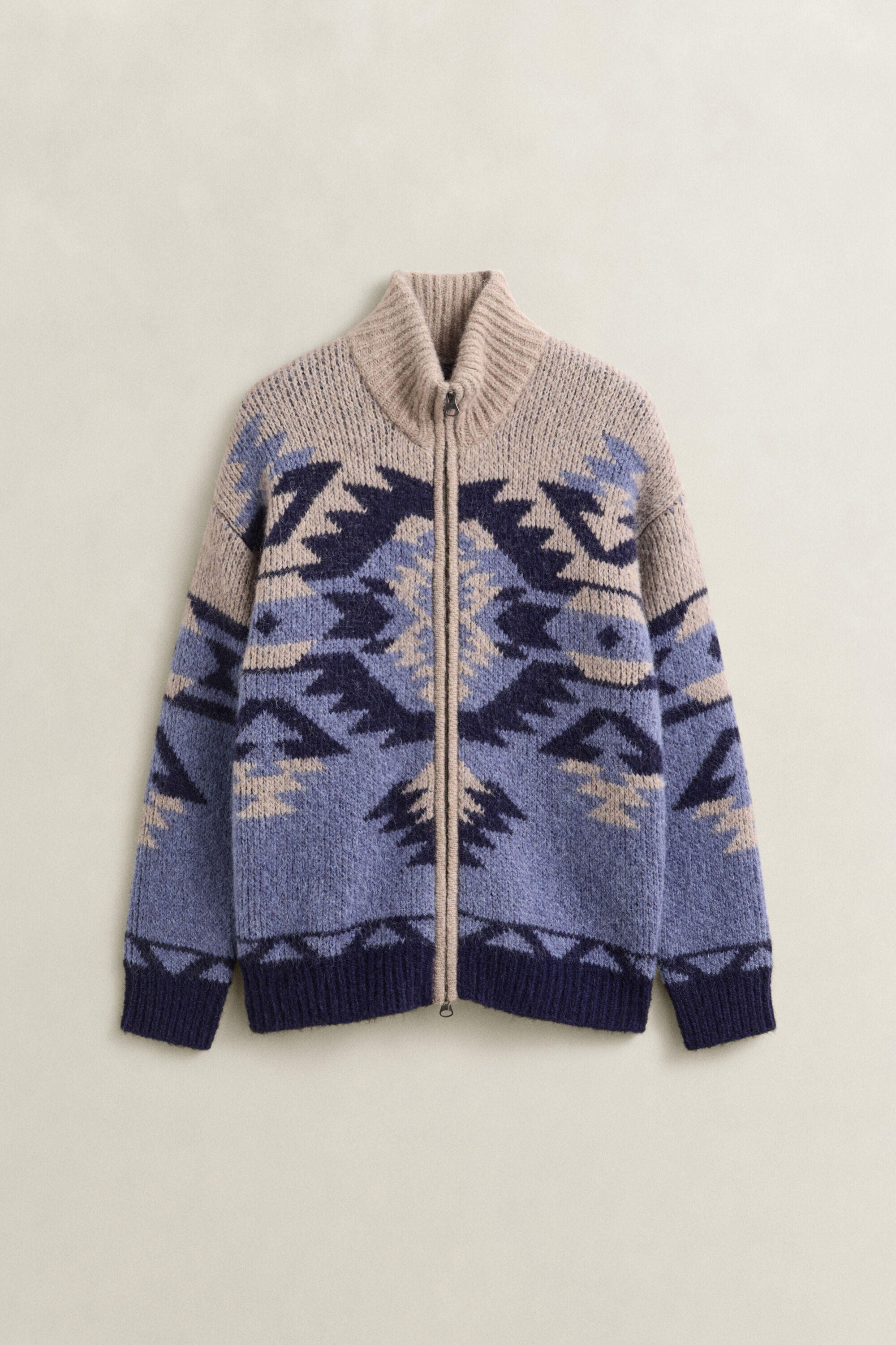 Cardigan con zip in jacquard di misto lana d’alpaca