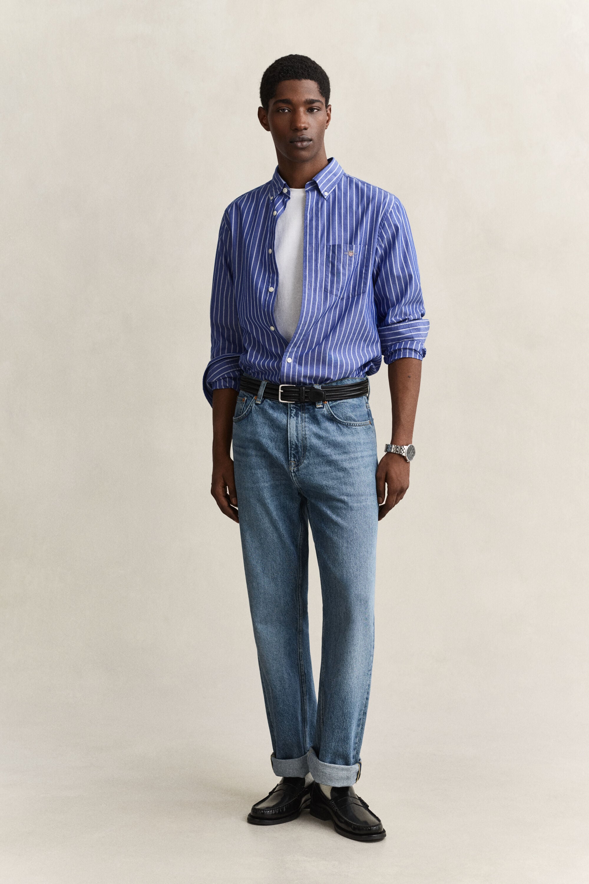 Camicia classica in popeline a righe