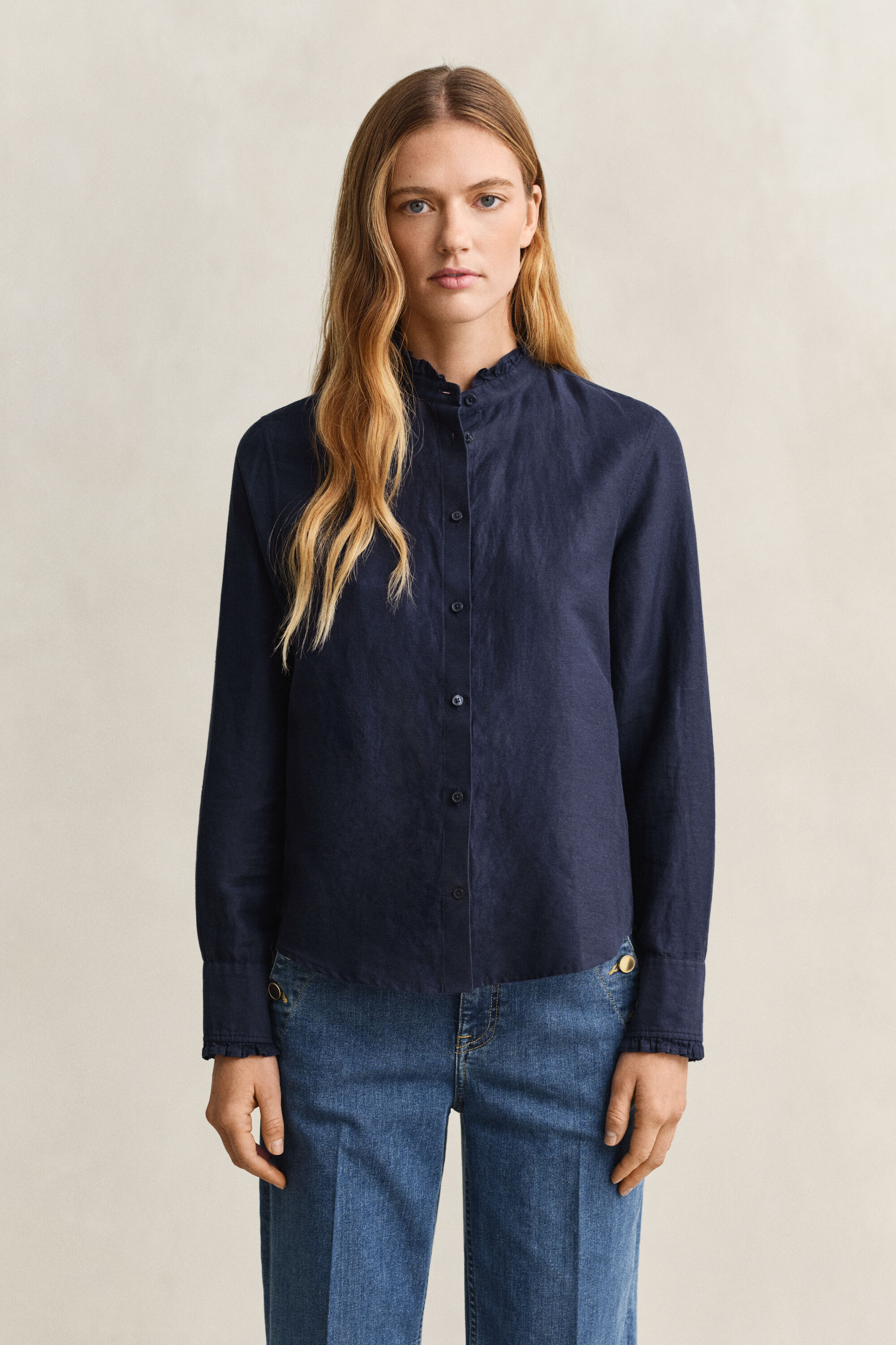 Rüschenbluse aus Leinenmix