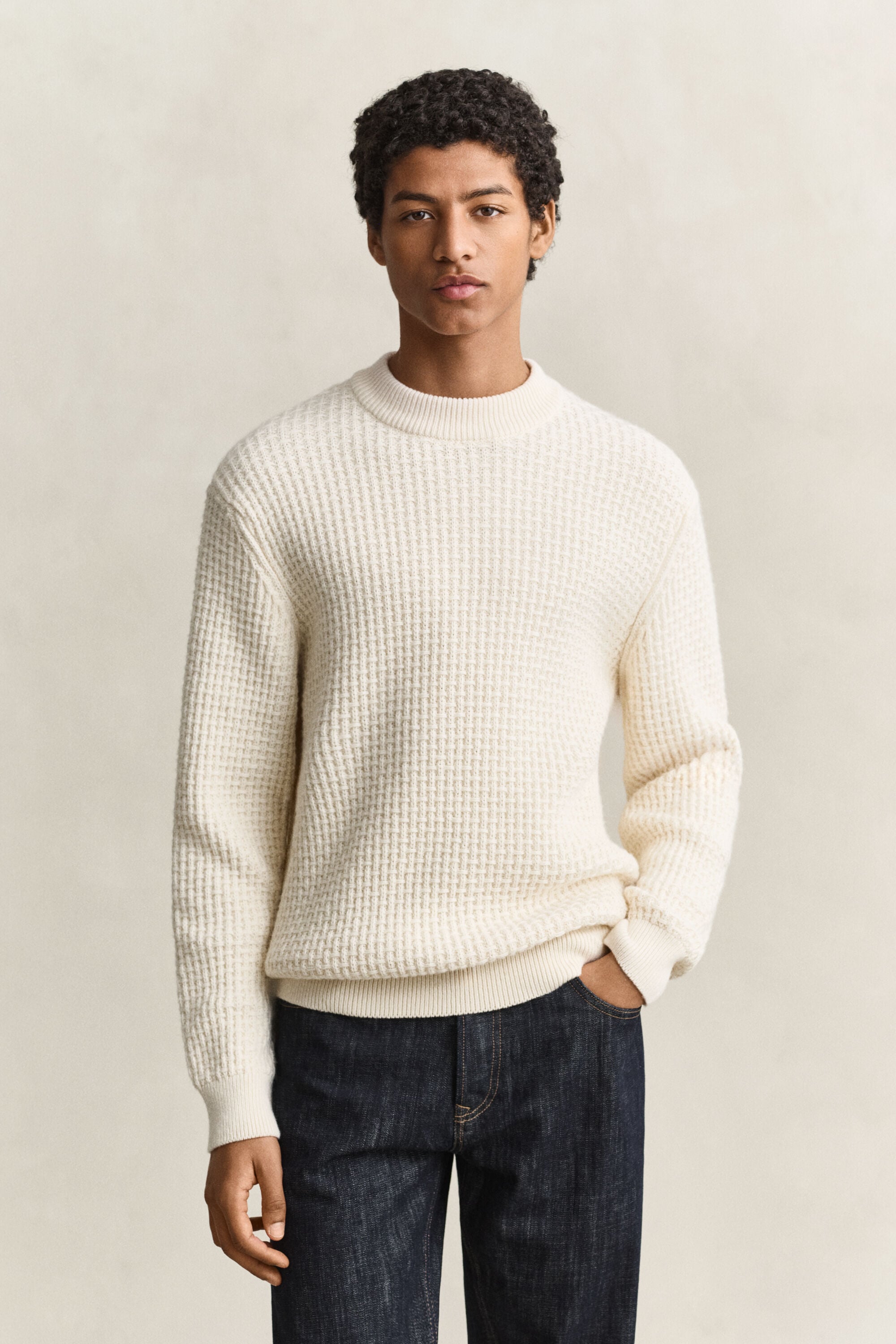 Stehkragenpullover aus griffigem Baumwoll-Woll-Mix