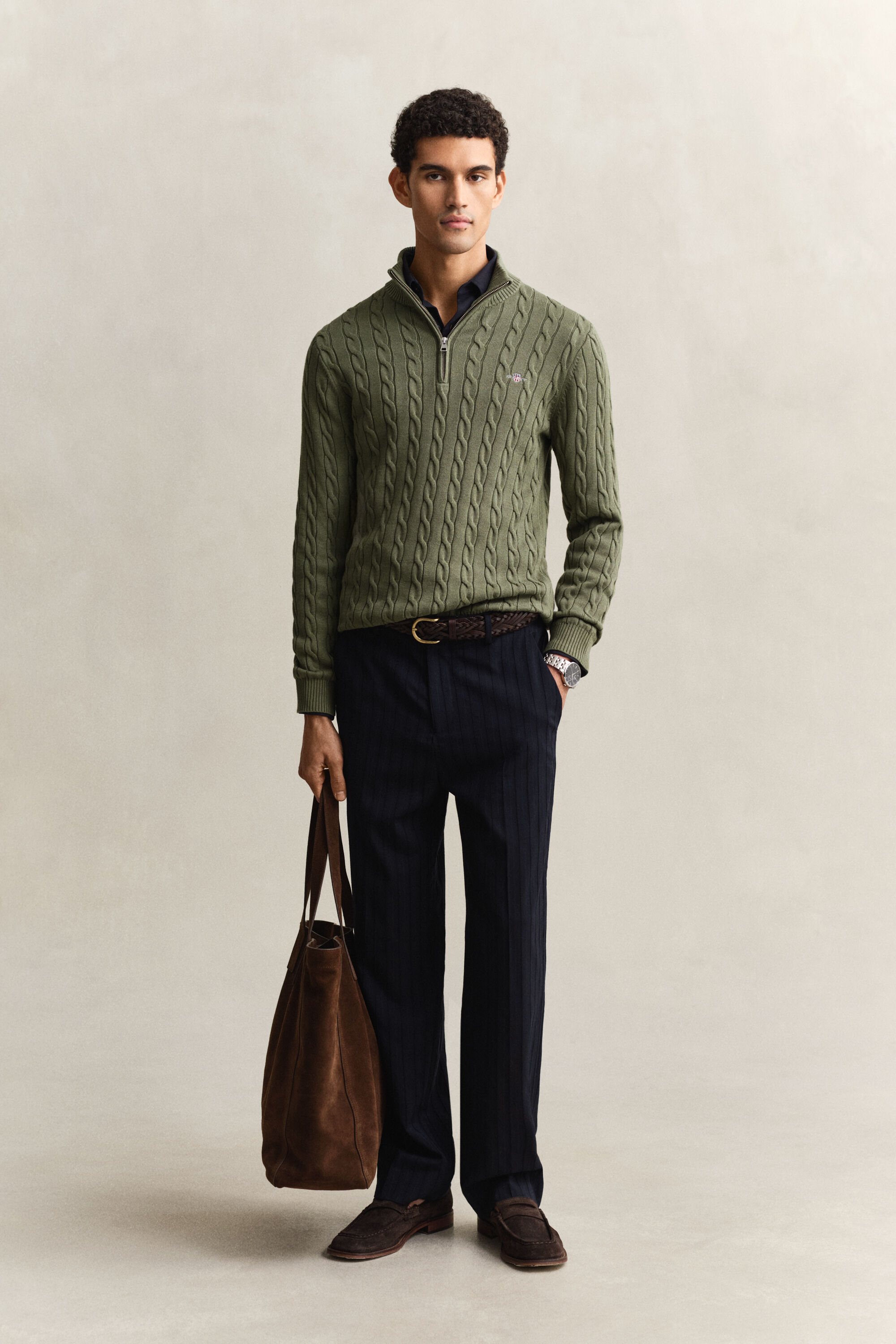 Pull à demi-zip en maille de coton torsadée