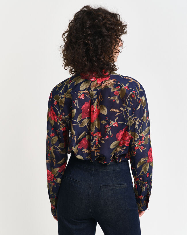 Relaxed Fit Rose Bluse aus Baumwolle und Seide mit Print