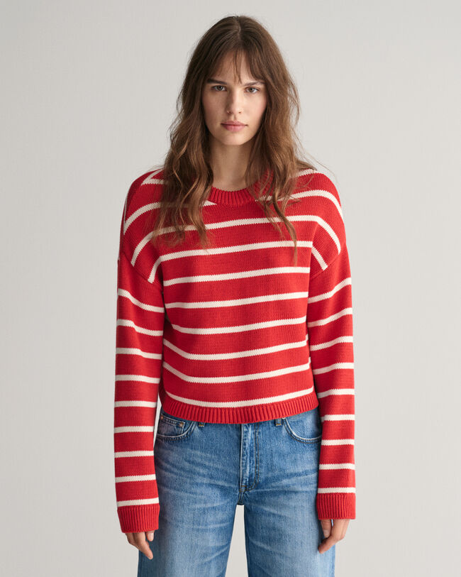 Rundhalspullover mit Streifen
