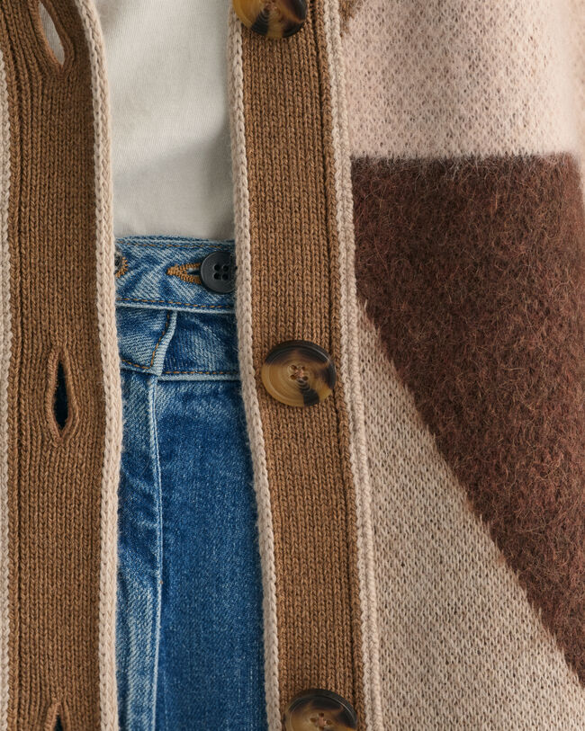 Strickjacke mit Buchstaben-Print und Intarsienstrickerei