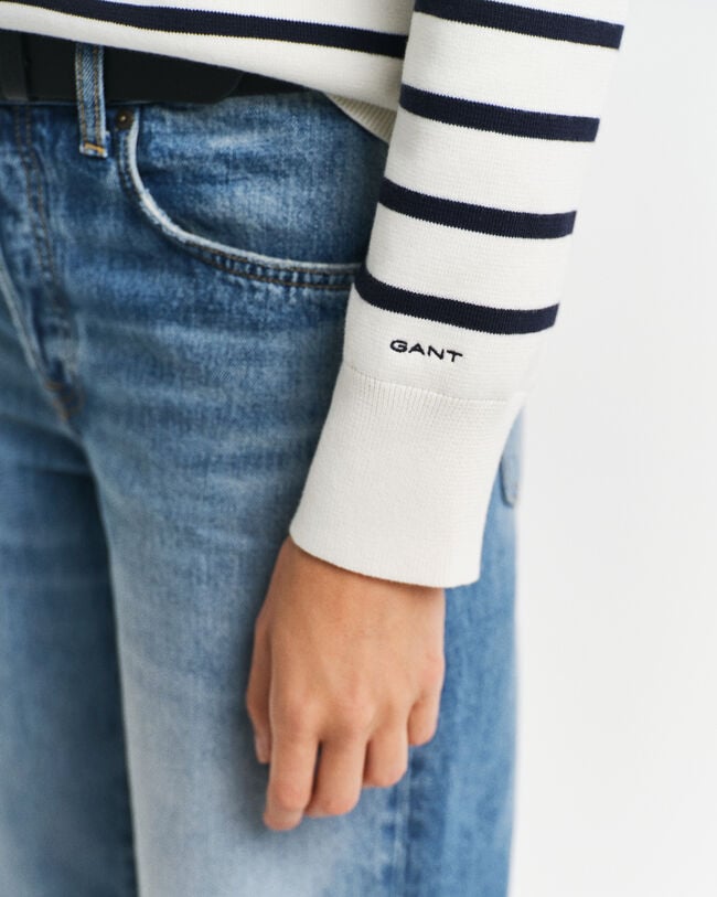 Baumwoll-Rundhalspullover mit Streifen