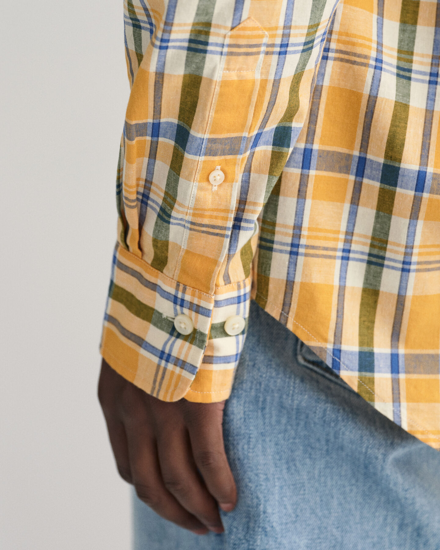 Regular Fit Baumwoll Leinen Hemd mit Karomuster