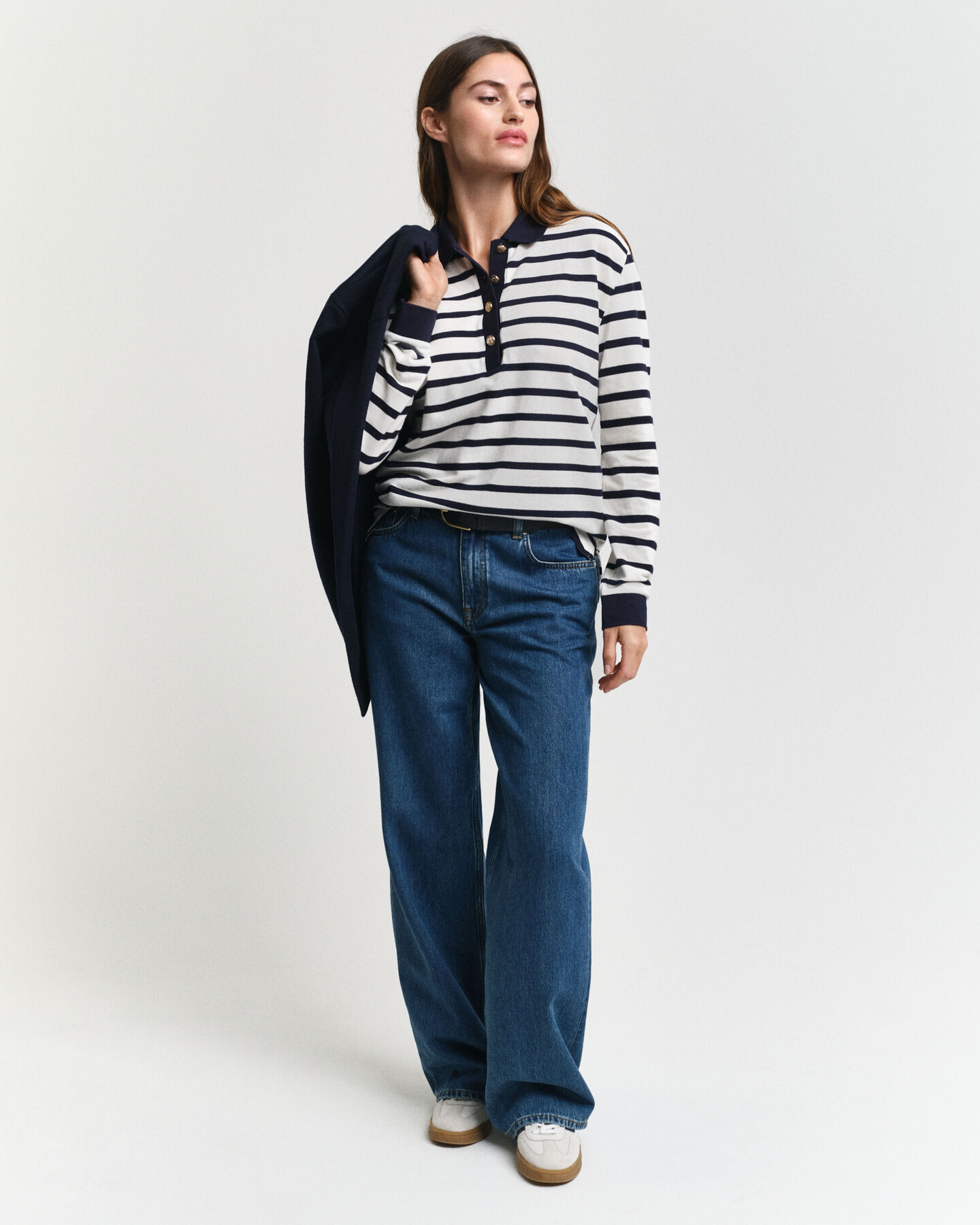 Breton Striped Piqué Langarm-Poloshirt
