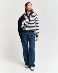 Breton Striped Piqué Langarm-Poloshirt