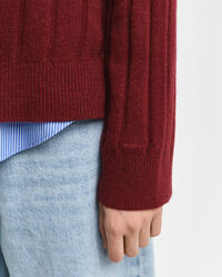 Breit gerippter V-Neck Wollpullover