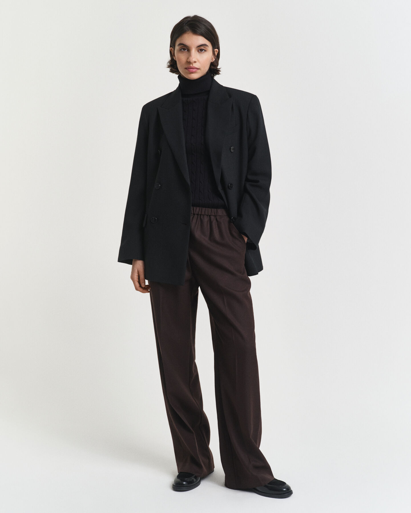 Zopfstrick Rollkragenpullover aus Stretch-Baumwolle