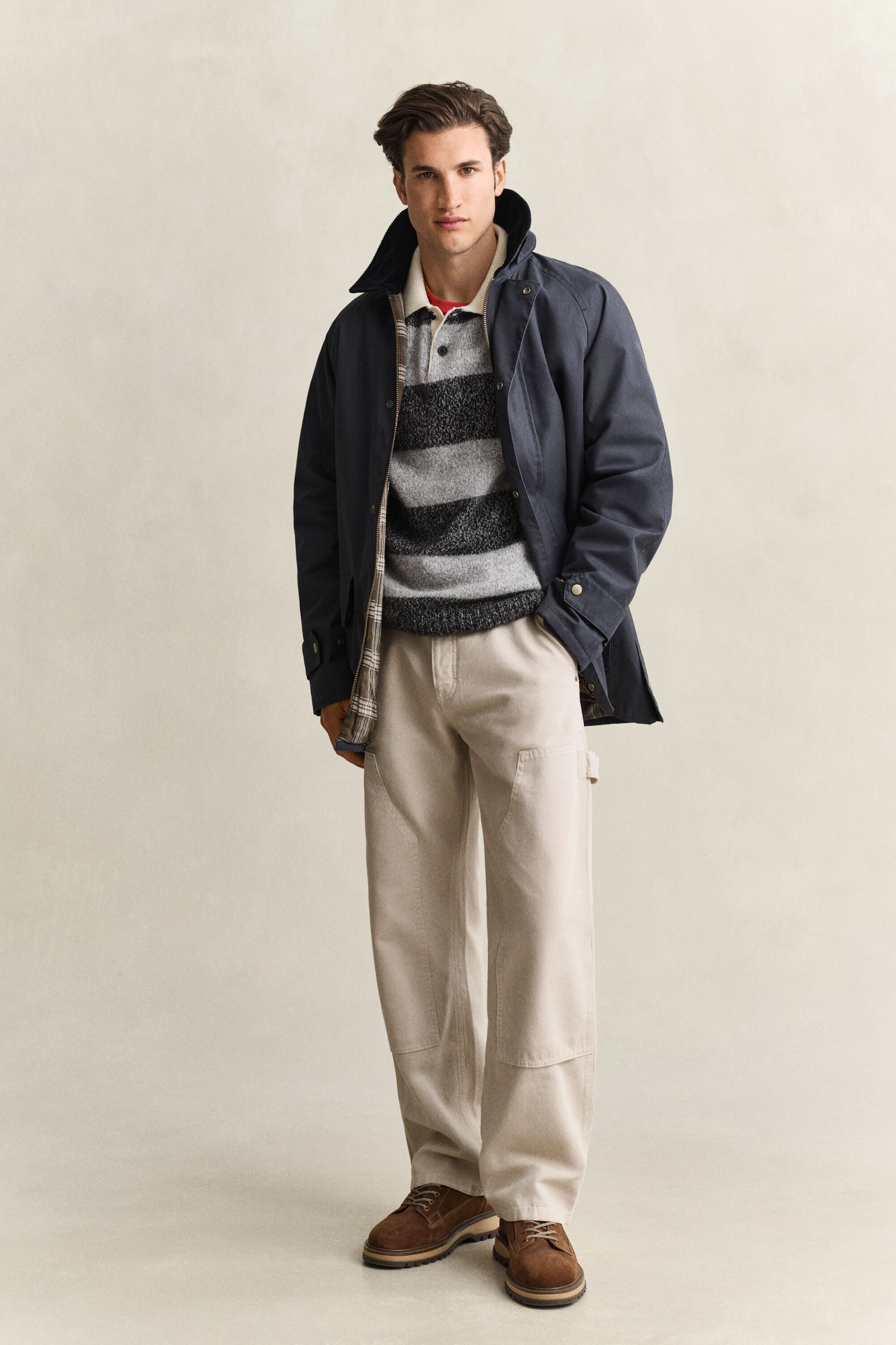 Pull façon polo en laine d’alpaga mélangée à rayures