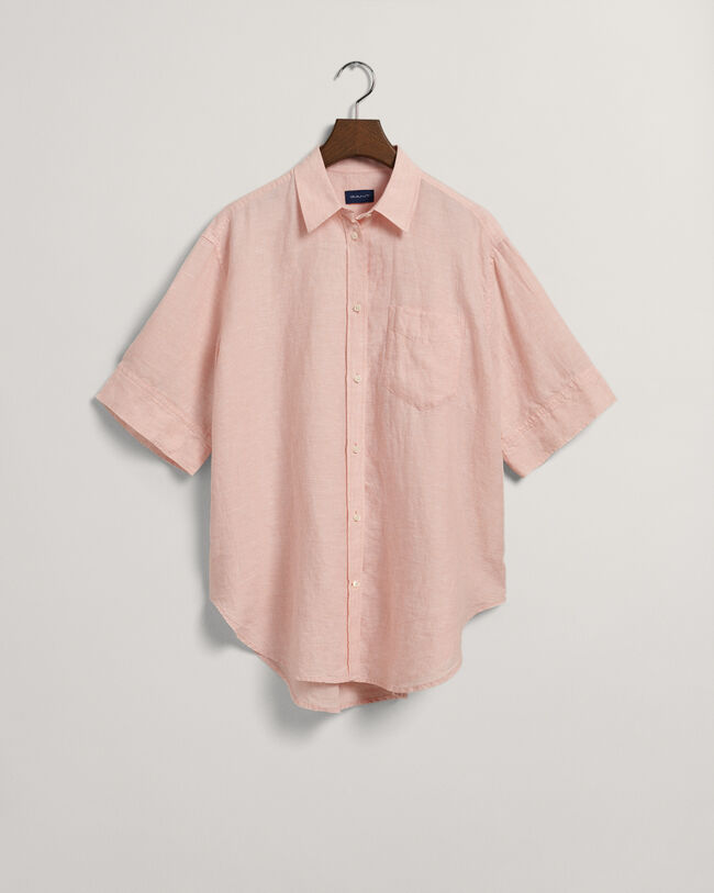 Regular Fit Leinen Chambray Bluse mit halblangem Arm