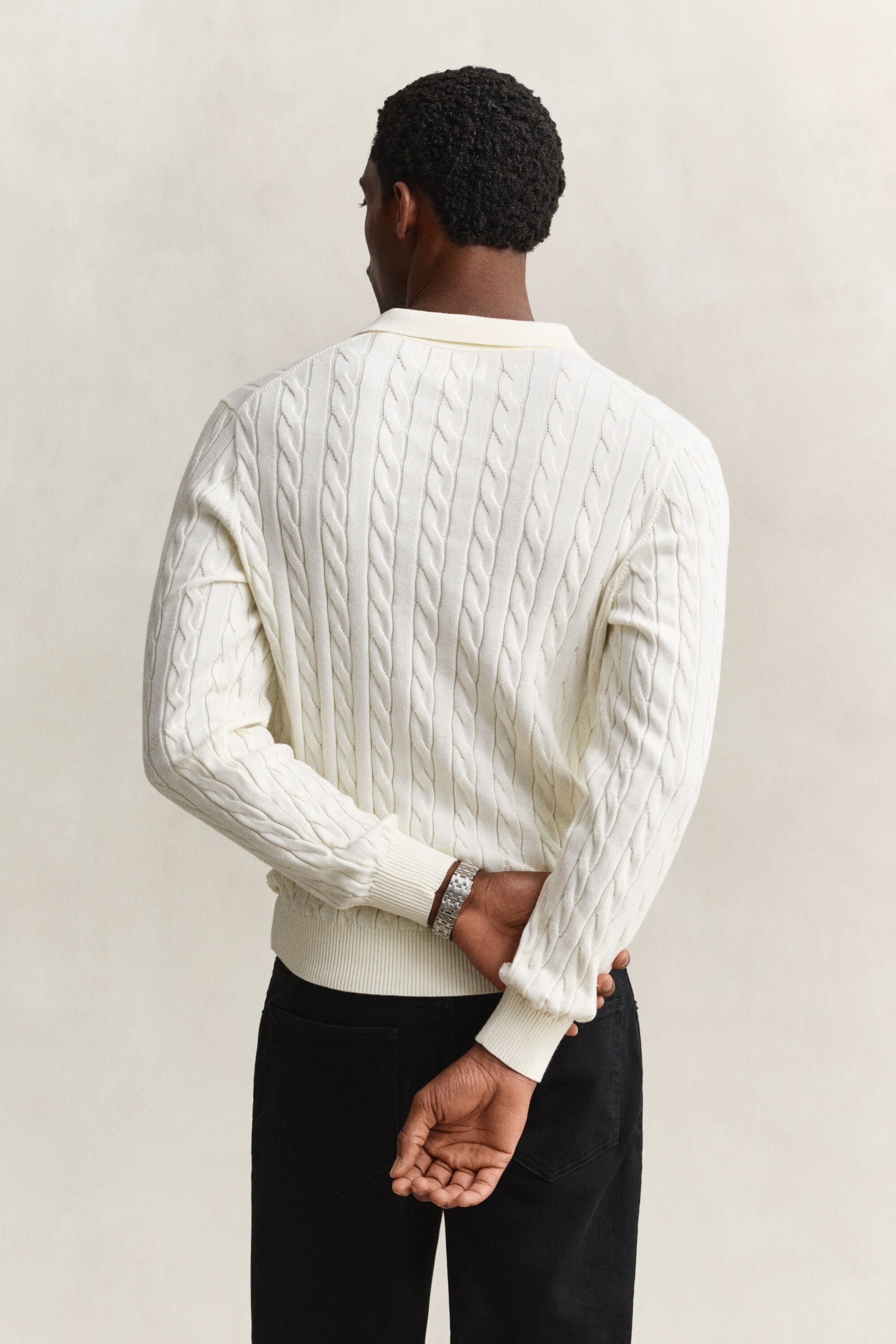 Polo in maglia a trecce in cotone