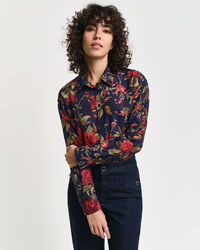 Relaxed Fit Rose Bluse aus Baumwolle und Seide mit Print