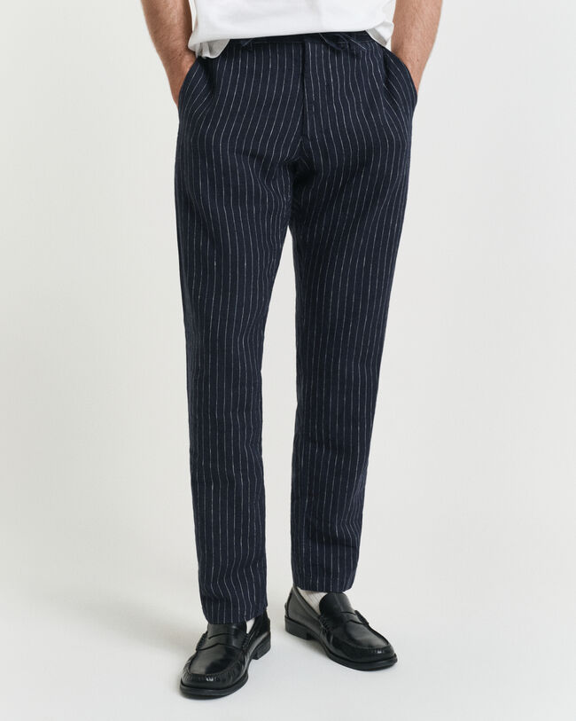 Relaxed Fit Pinstripe Leinen Hose