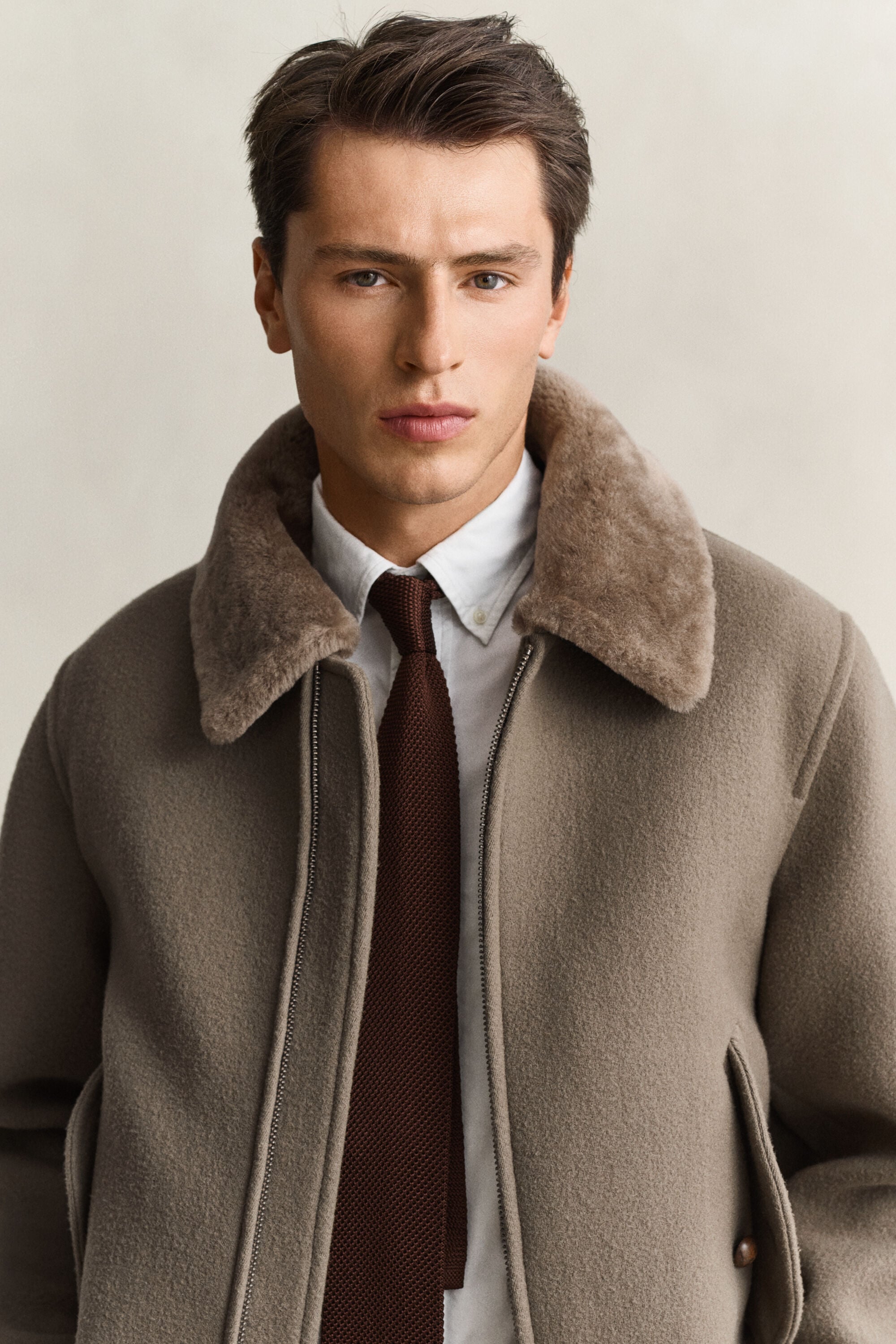Giacca Aviator in lana e shearling
