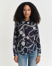 Regular Fit Sailing Print Bluse aus Baumwolle und Seide