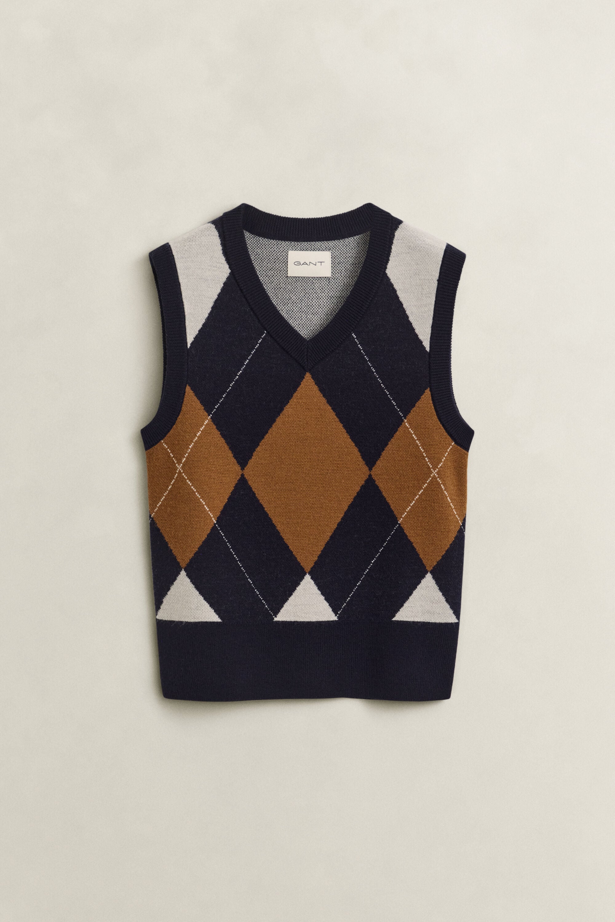 Pull sans manches en laine tricotée avec motif argyle