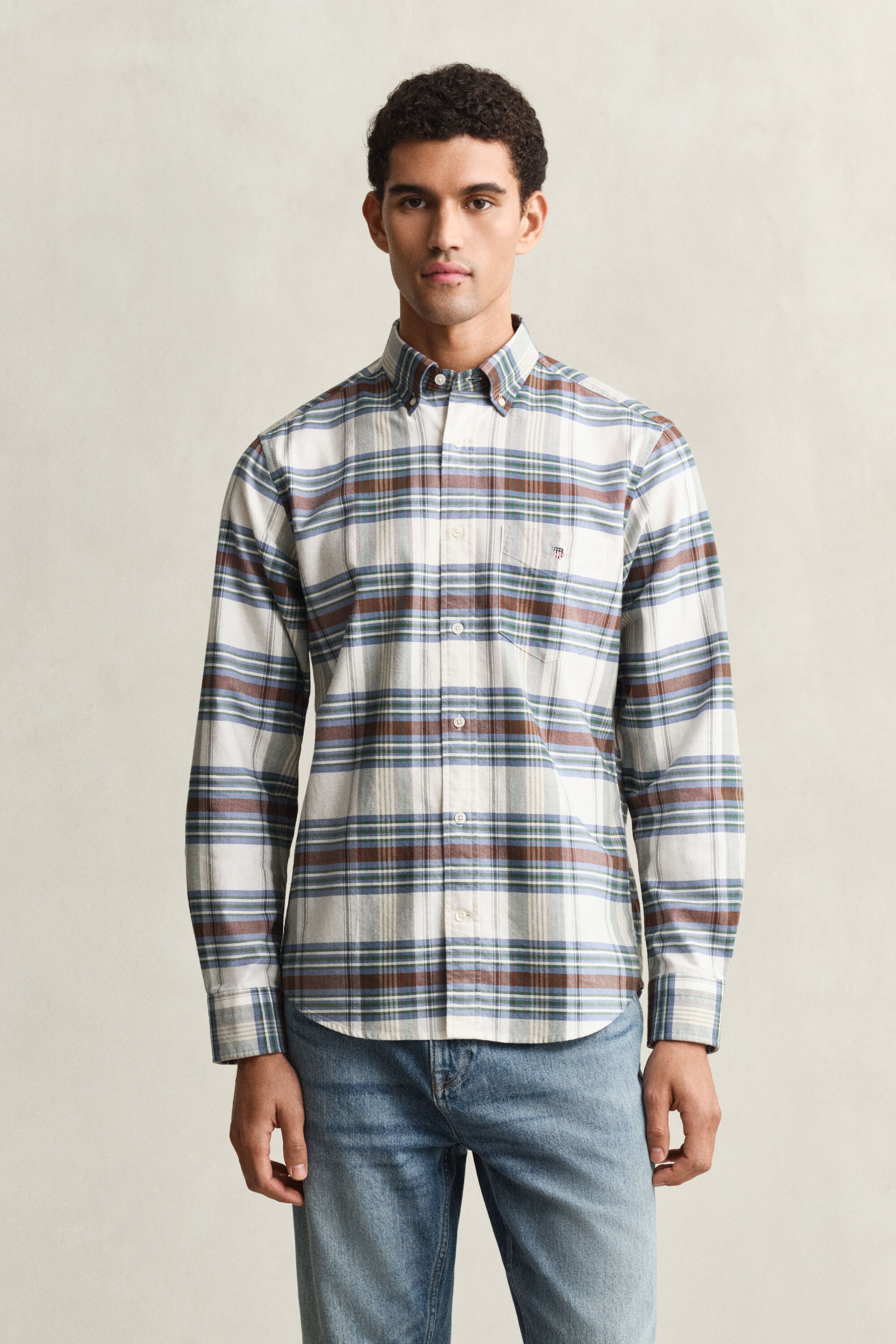Chemise coupe regular en coton Oxford à carreaux classique
