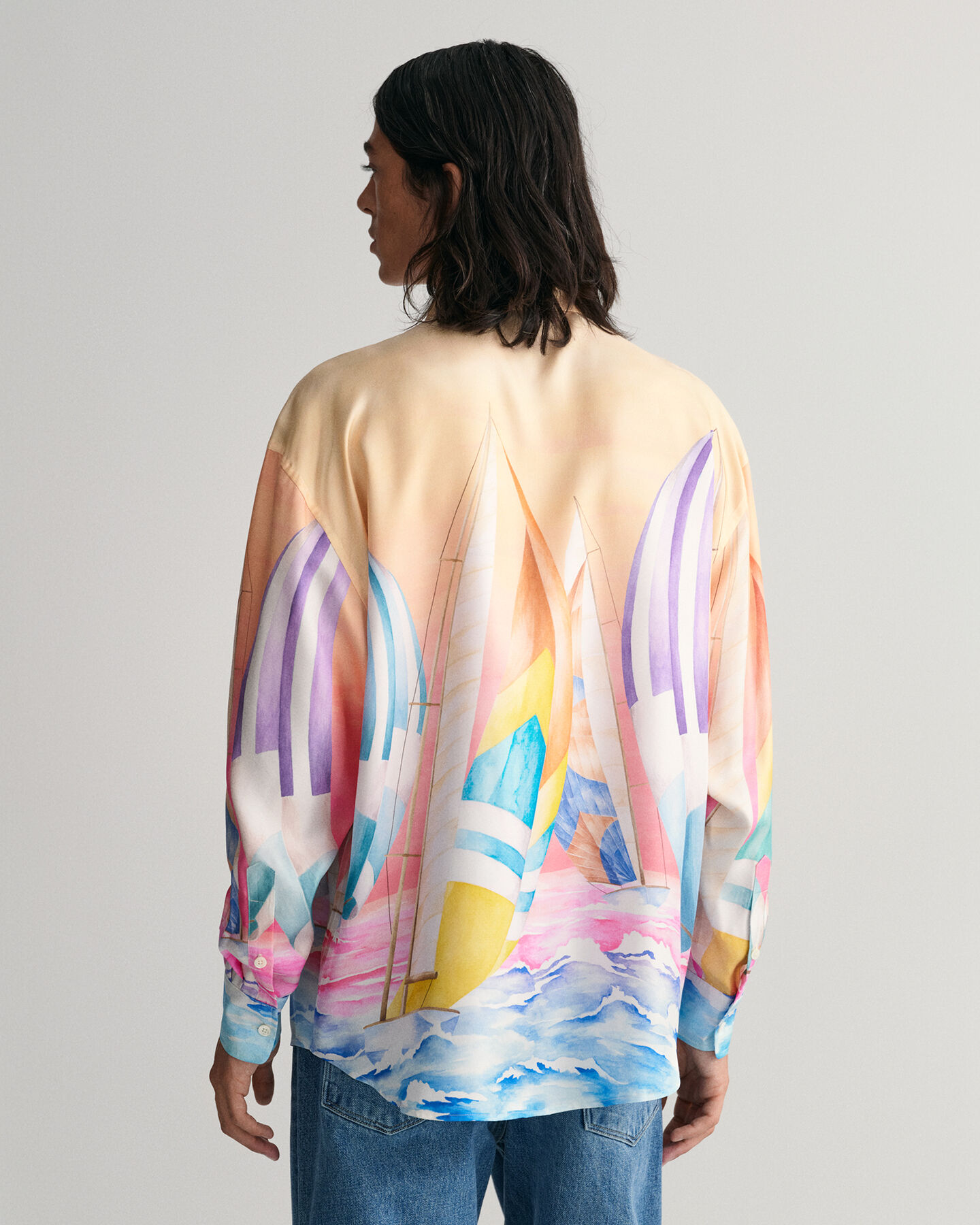 Sailing Print Oversized Seidenhemd