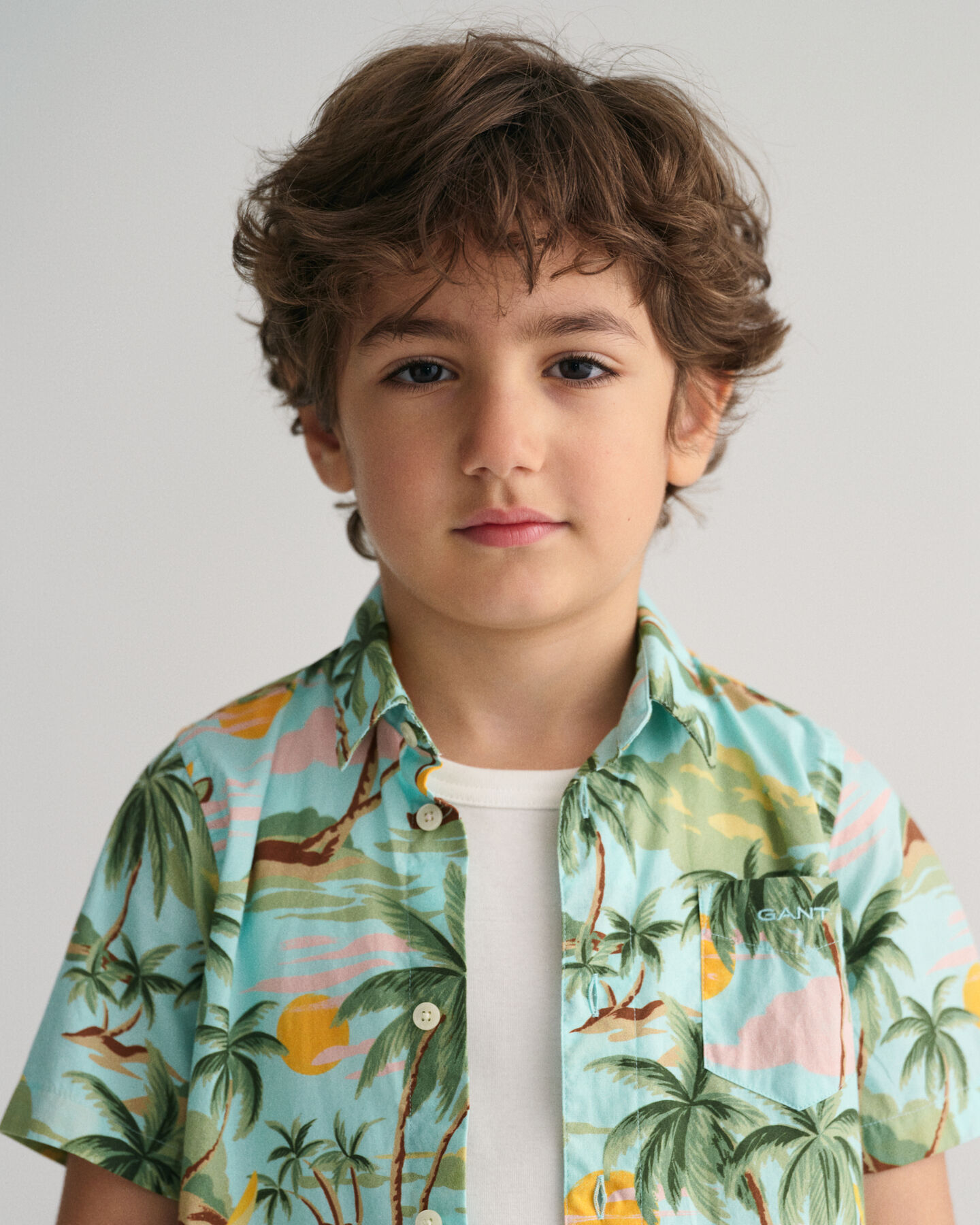 Kids Palm Print Kurzarmhemd aus Baumwolle