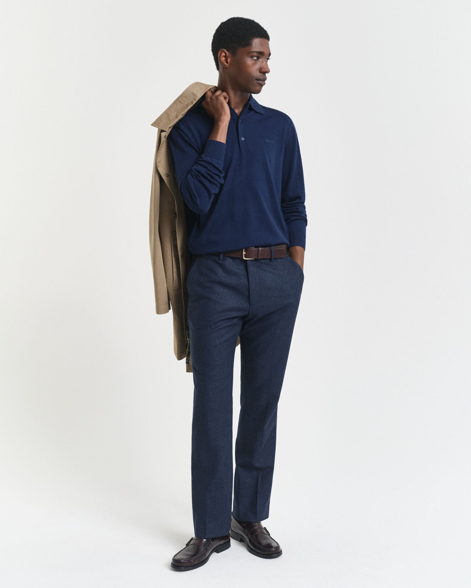 Pull façon polo en laine mérinos extrafine