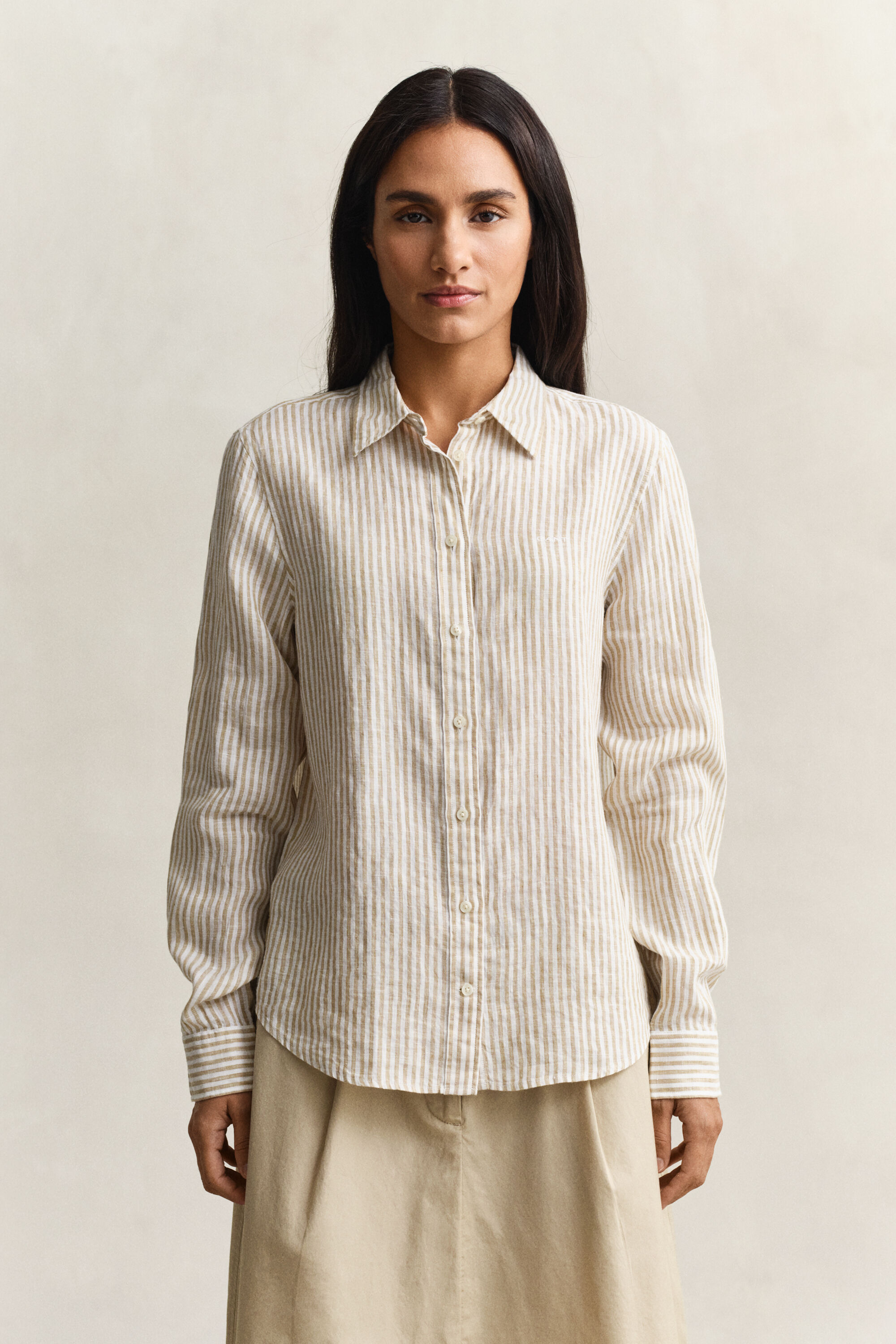 Regular Fit Leinen Bluse mit Streifen