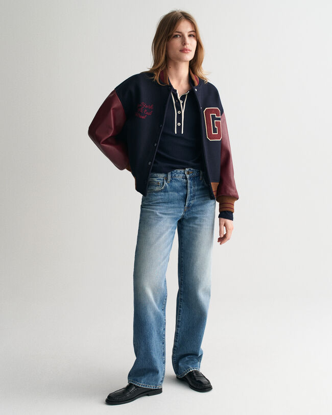 Geripptes Langarm-Poloshirt