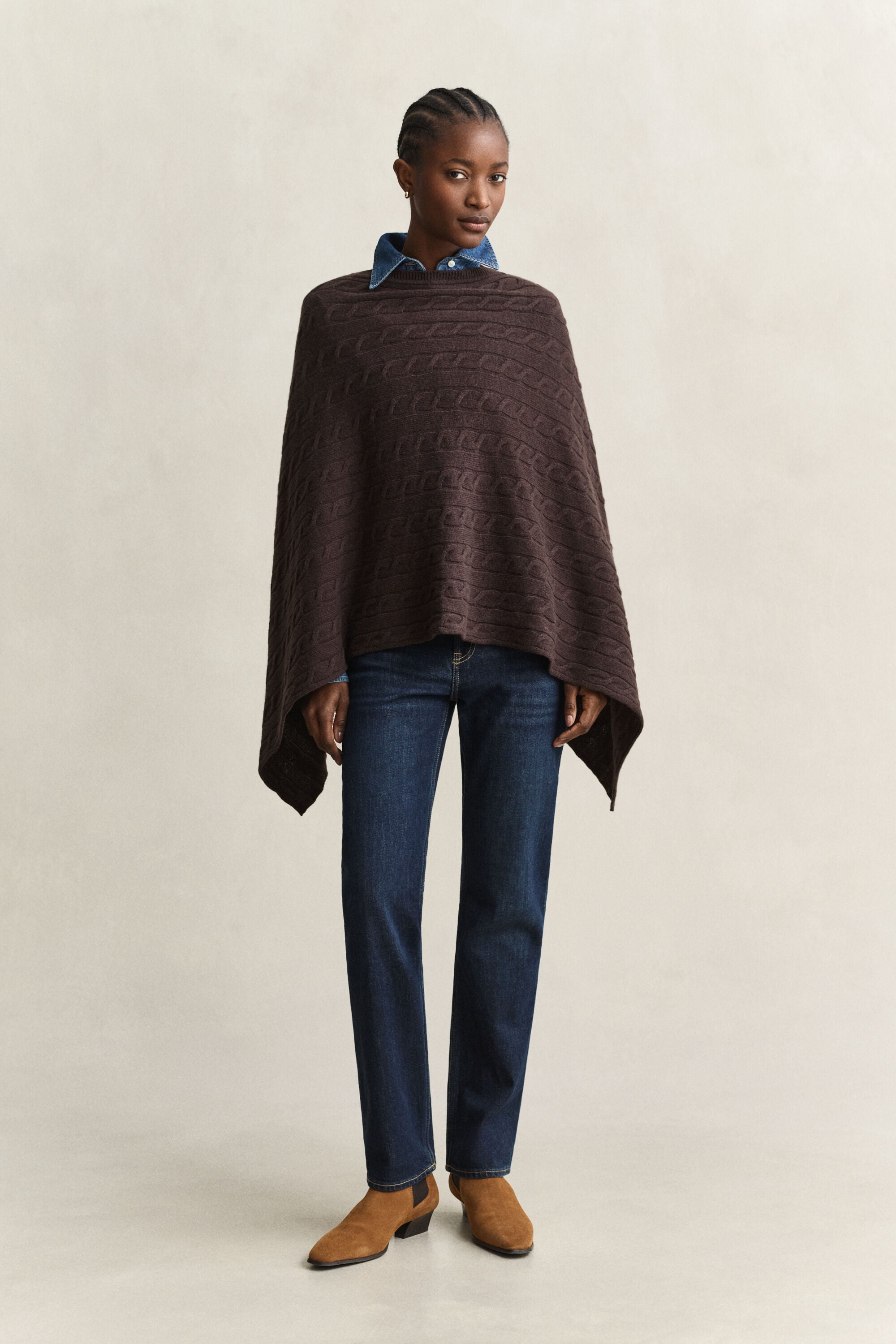 Zopfstrick Poncho aus Wolle