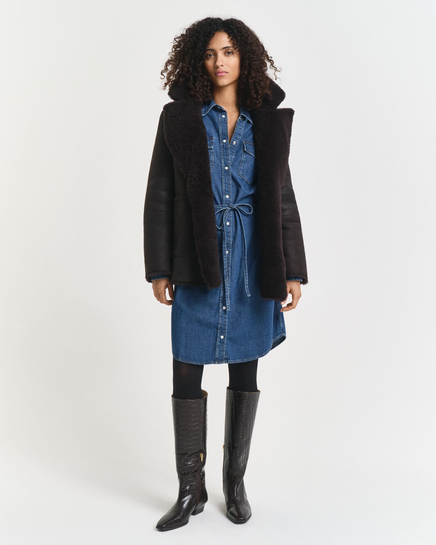 Robe en denim à manches bouffantes