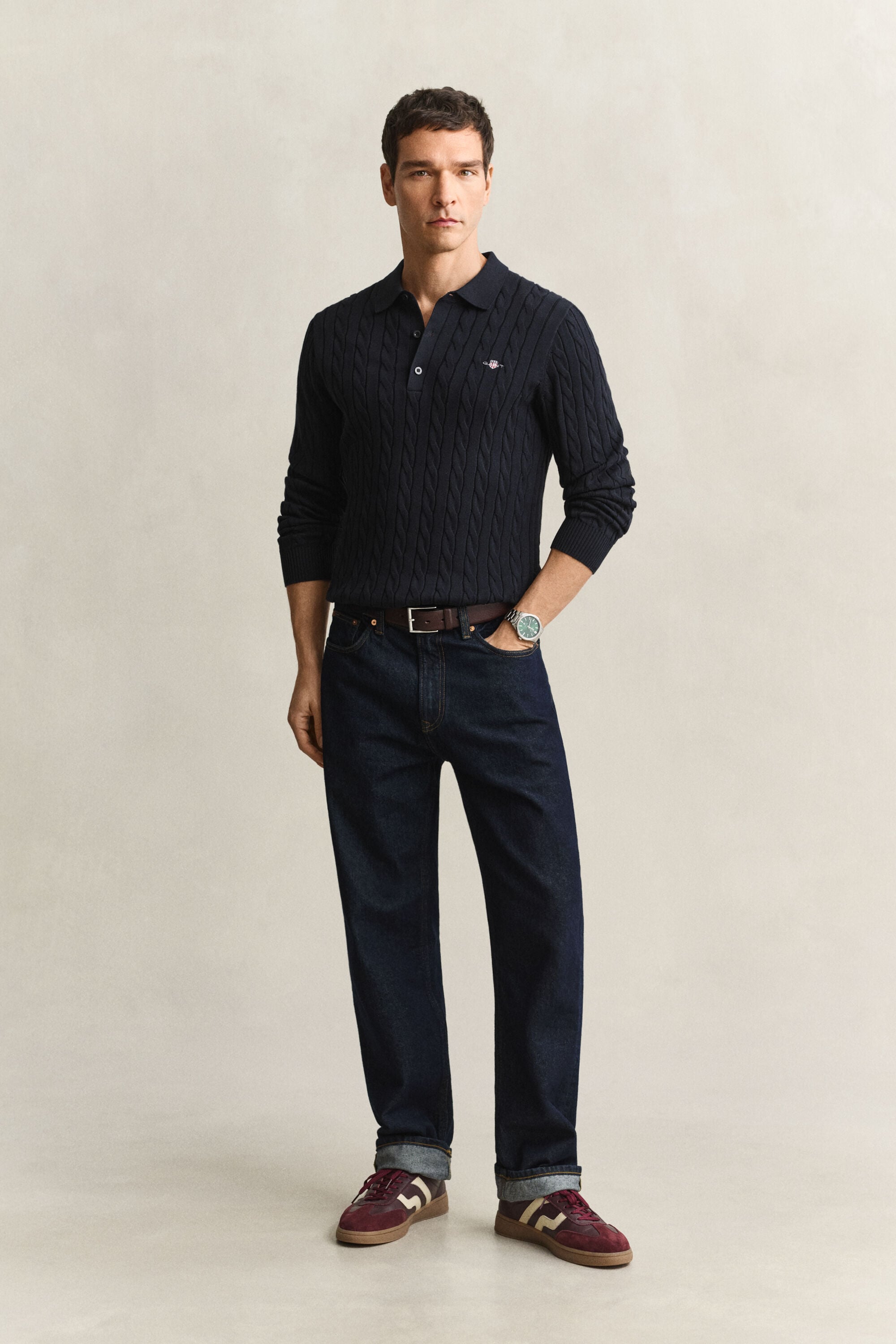 Zopfstrick Polopullover aus Baumwolle