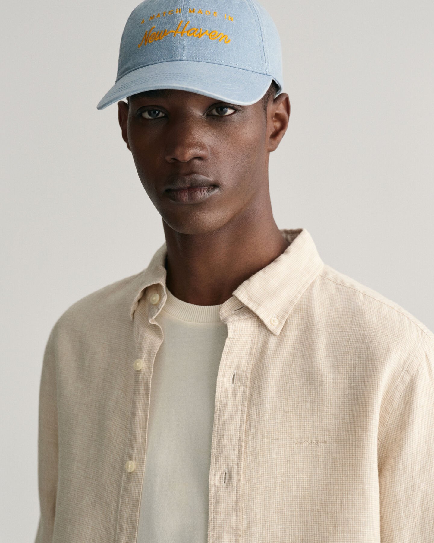 Slim Fit Leinen Hemd im Hahnentrittmuster