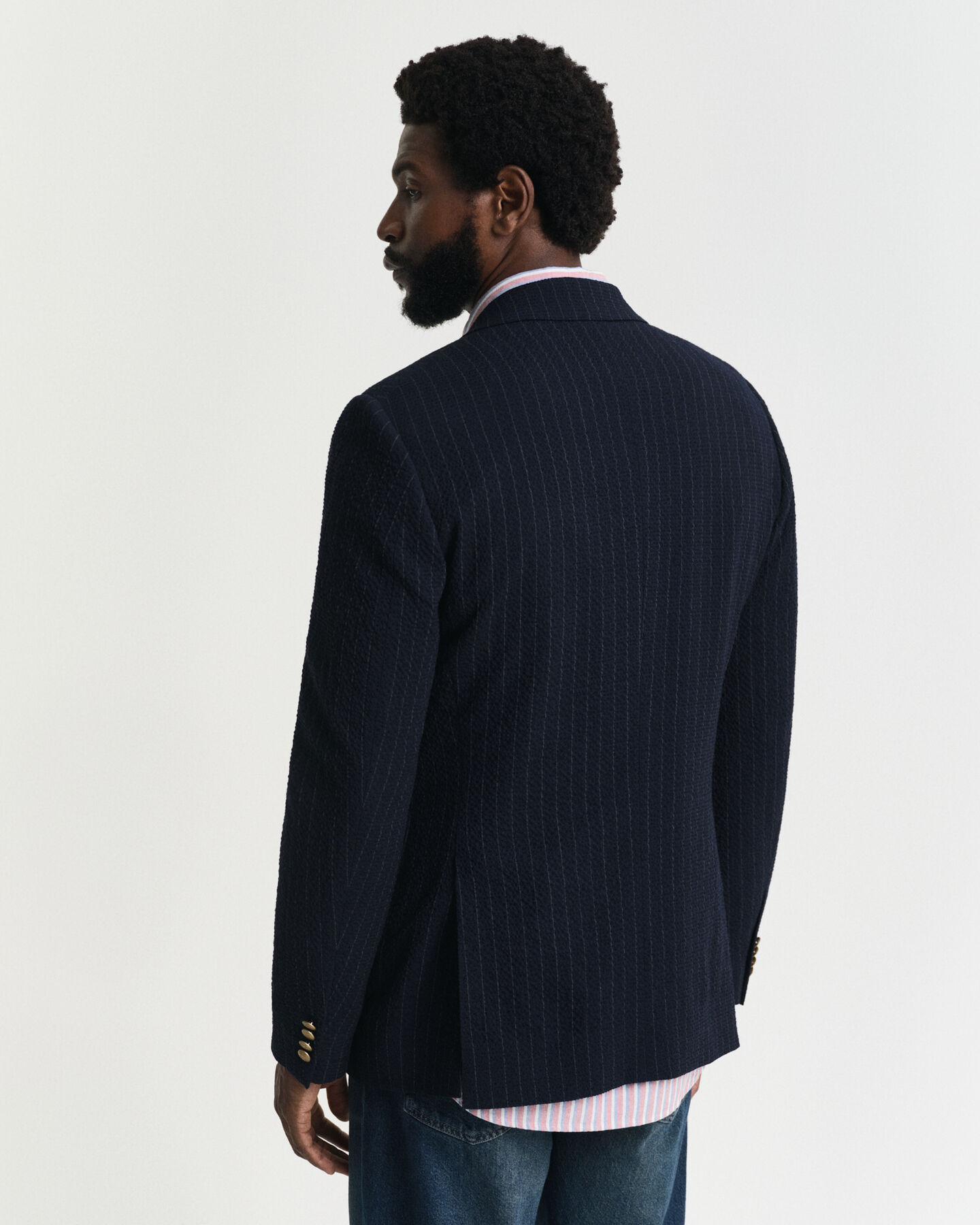 Slim Fit Seersucker Club Sakko mit Streifen