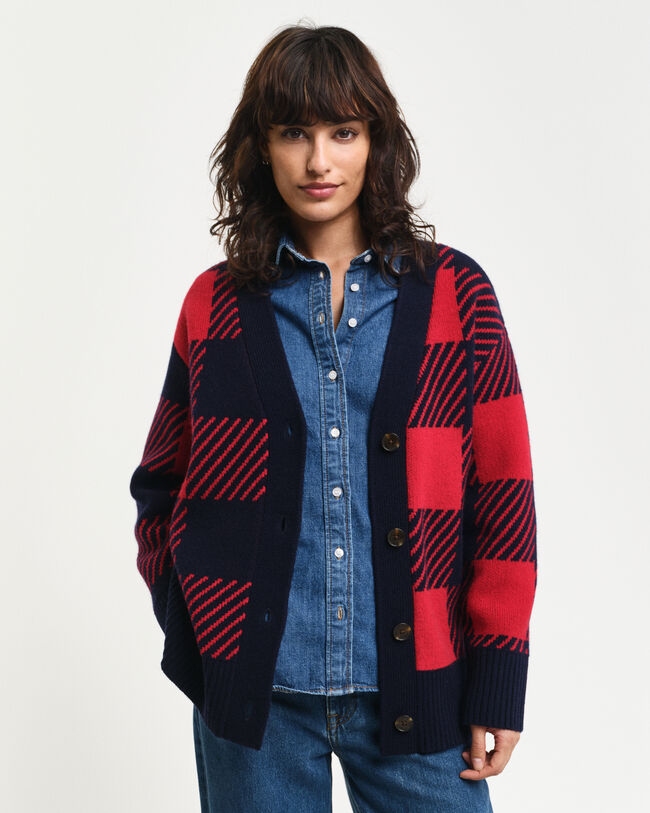 Buffalo Checked V-Neck Strickjacke
