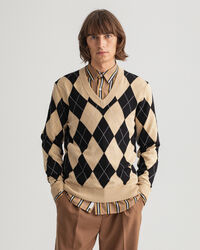 V-Neck Pullover mit Argyle-Muster