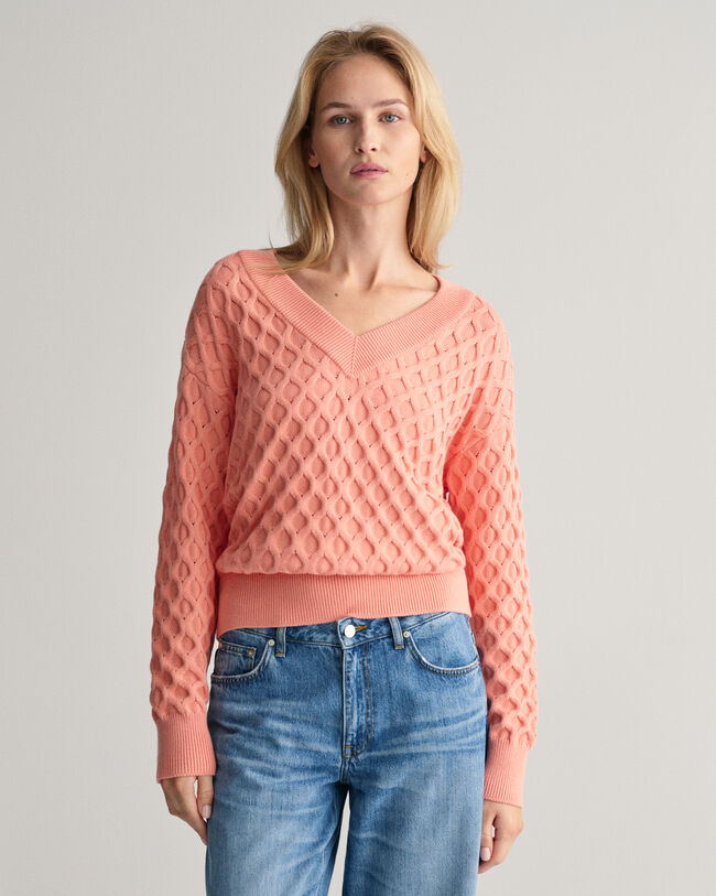 Strukturstrick V-Neck Pullover