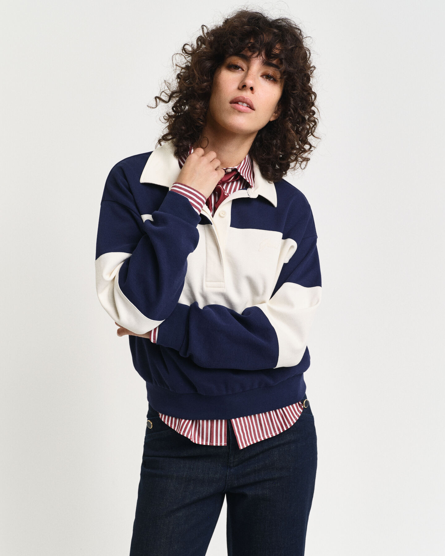 Color Blocked Rugger mit Piquéstruktur