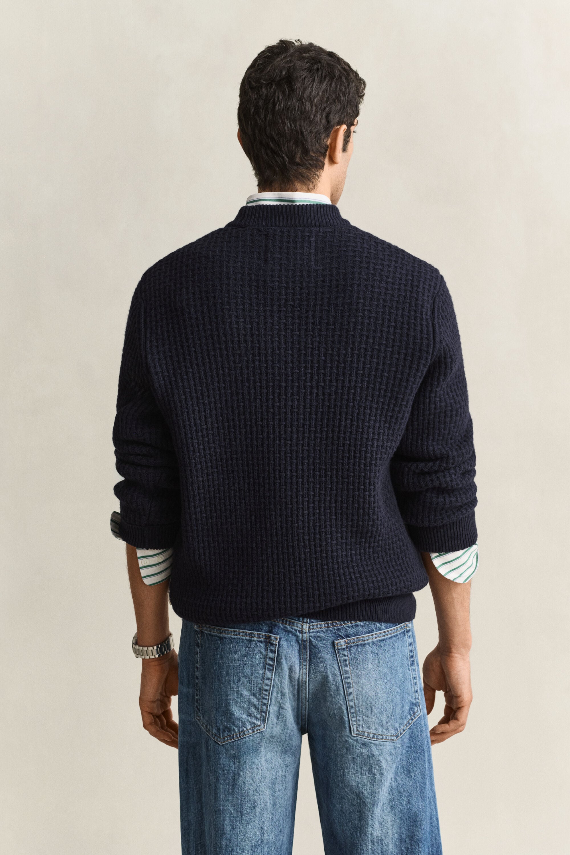 Stehkragenpullover aus griffigem Baumwoll-Woll-Mix