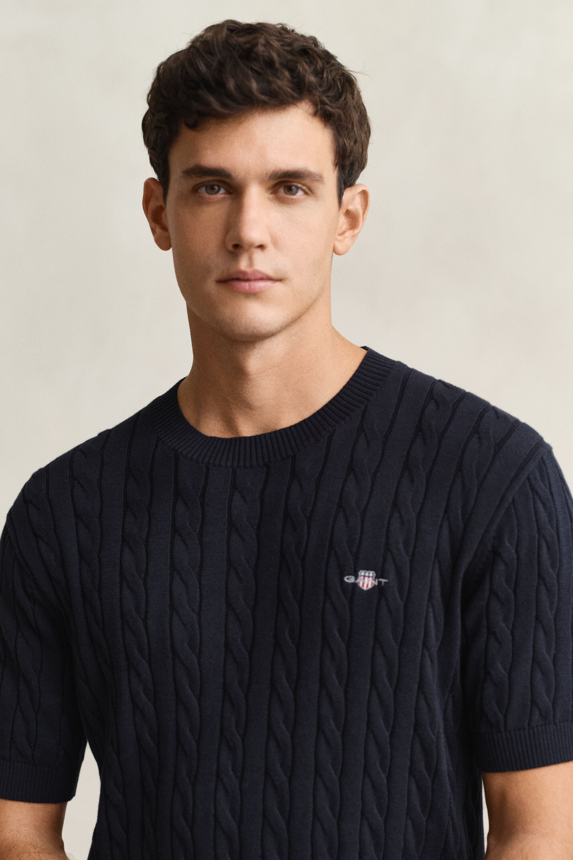 Cotton Cable Knit Short Sleeve Sweater