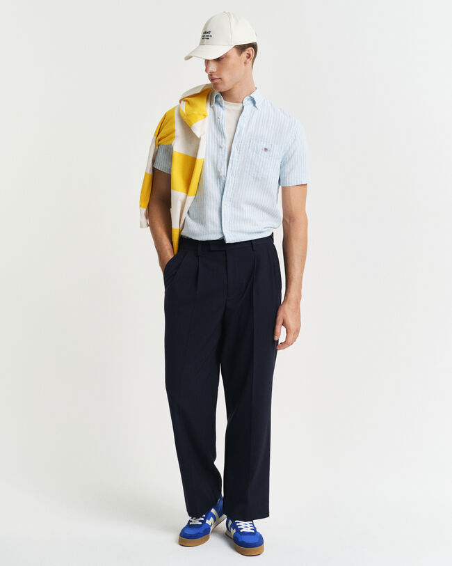 Regular Fit Baumwoll Leinen Kurzarmhemd mit Streifen