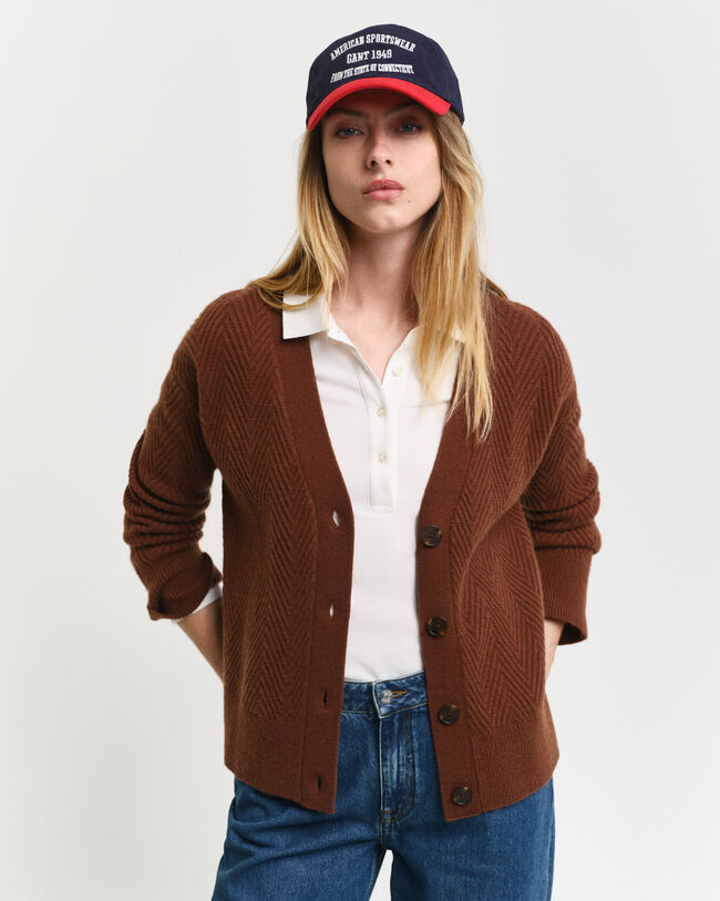 Herringbone V-Neck Strickjacke