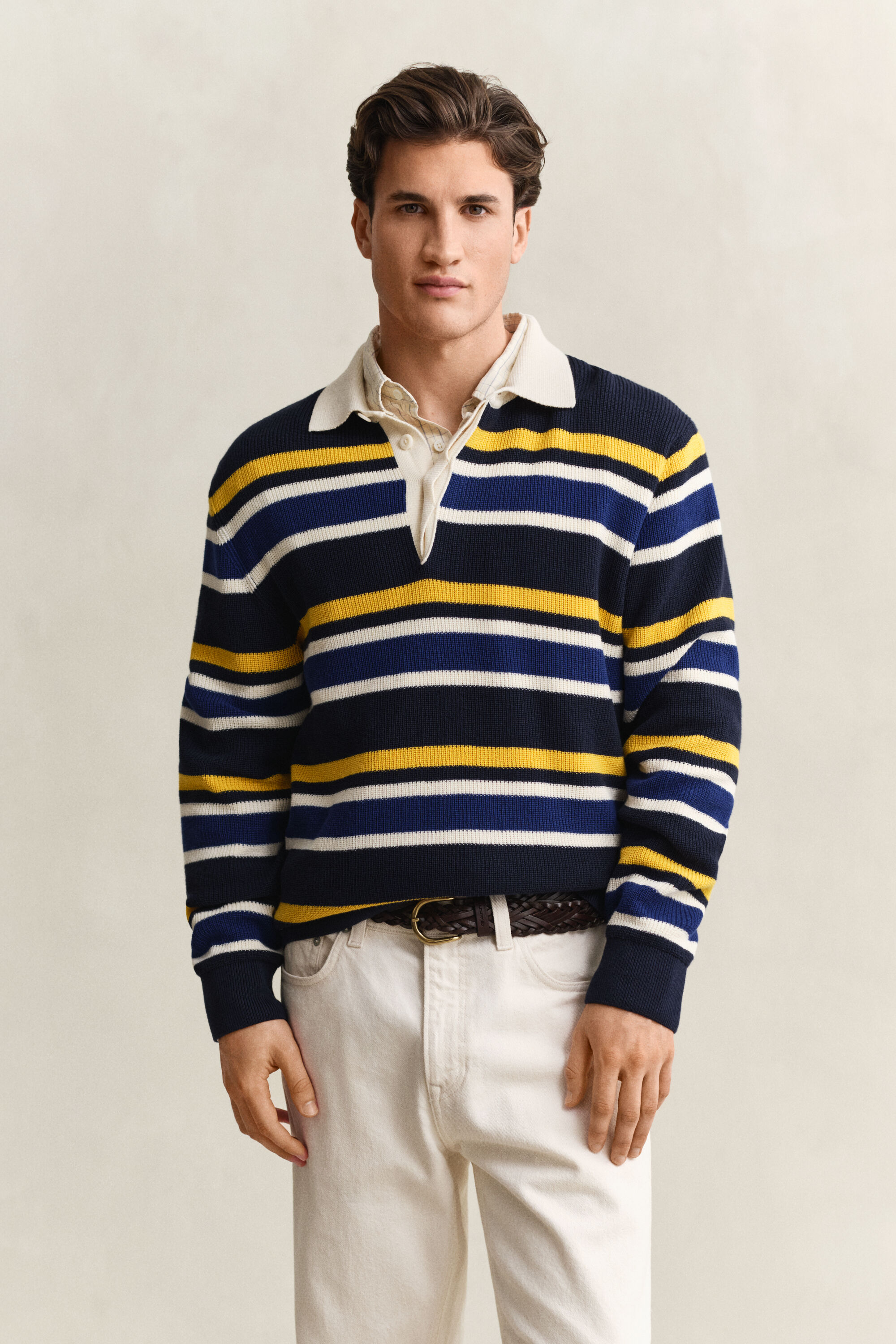 Gerippter Polopullover mit Streifen