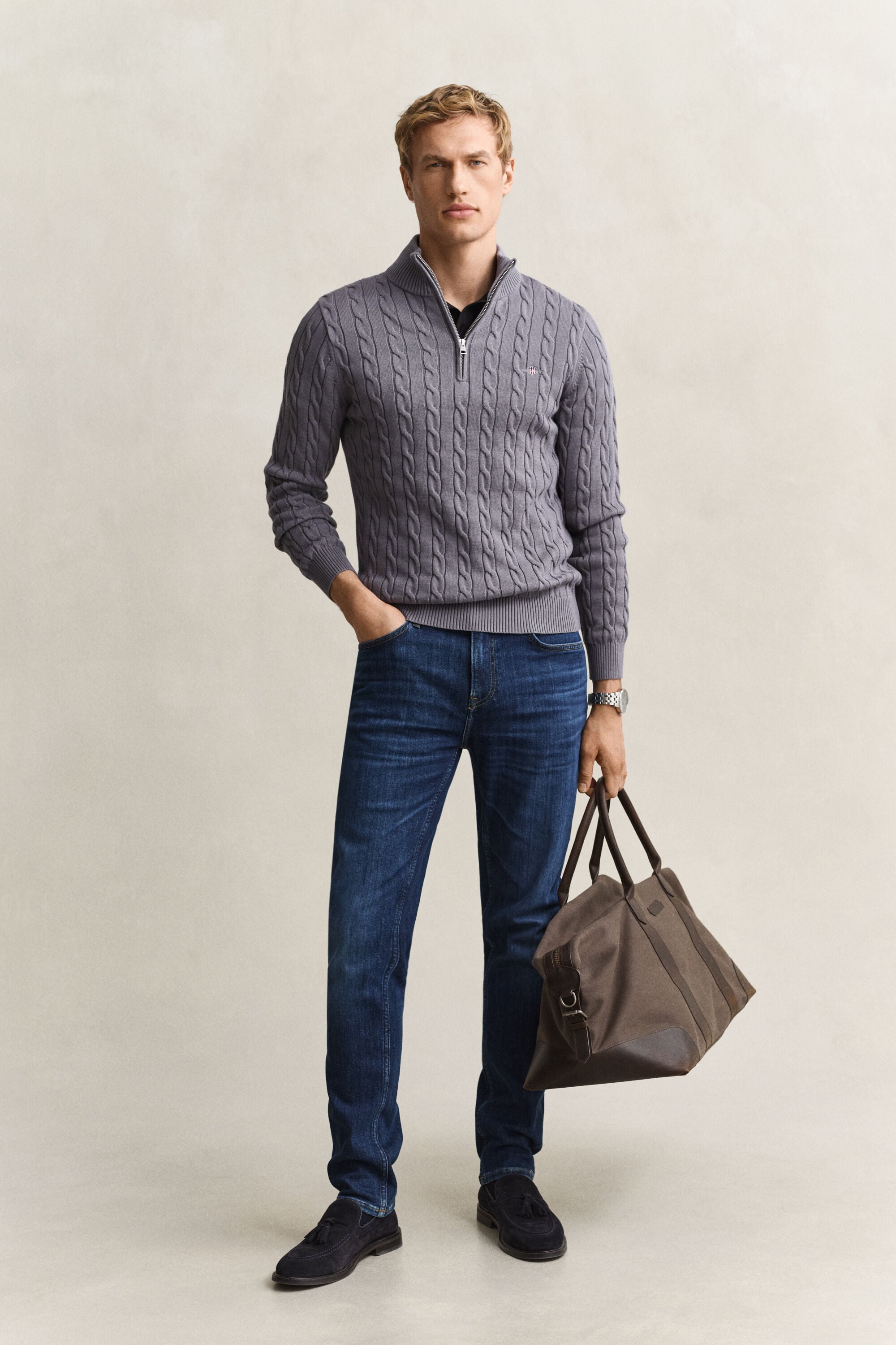 Cotton Cable Knit Half-Zip Sweater