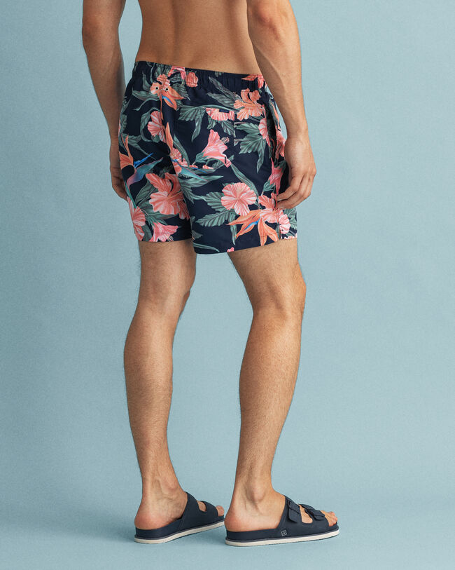 Classic Fit Badeshorts mit tropischem Print
