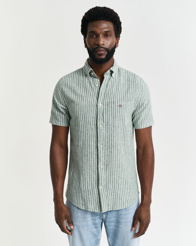 Regular Fit Baumwoll Leinen Kurzarmhemd mit Streifen