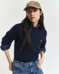 Lambswool Zopfstrick Rundhalspullover